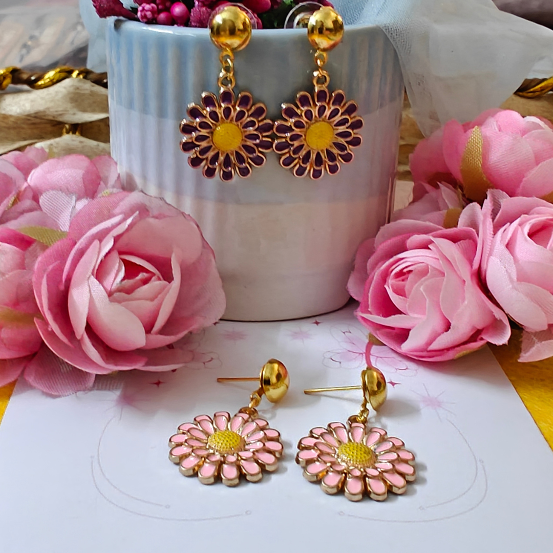 Flowers Pink & Purple Handmade Earrings Combo set of 2