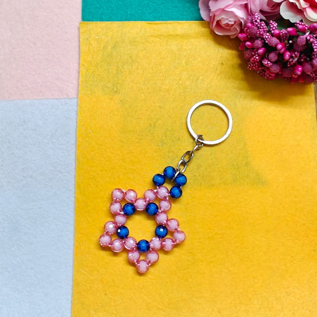 Starlit Twinkle (Pink-Blue) Handmade Beaded Keychain