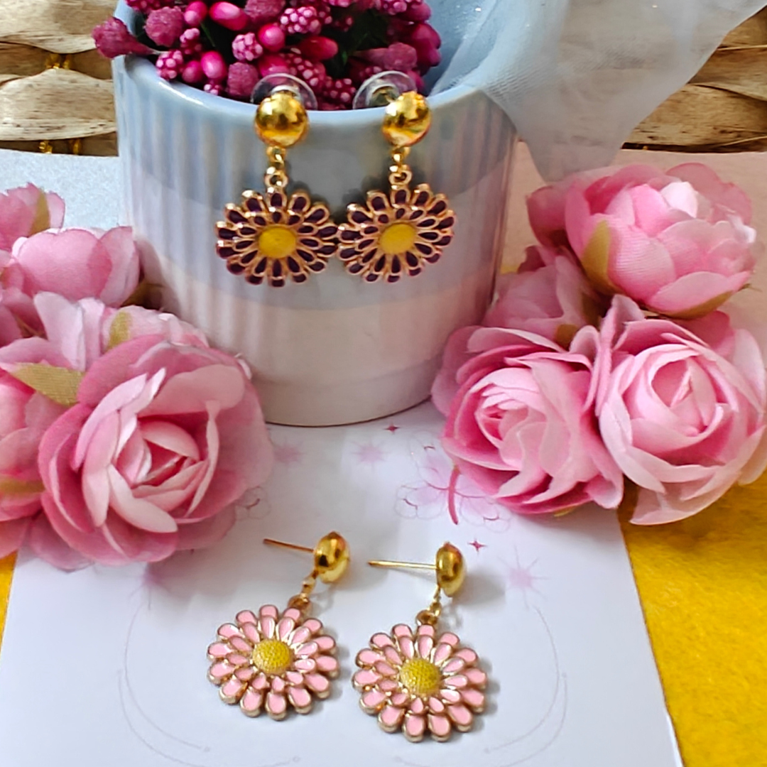 Flowers Pink & Purple Handmade Earrings Combo set of 2
