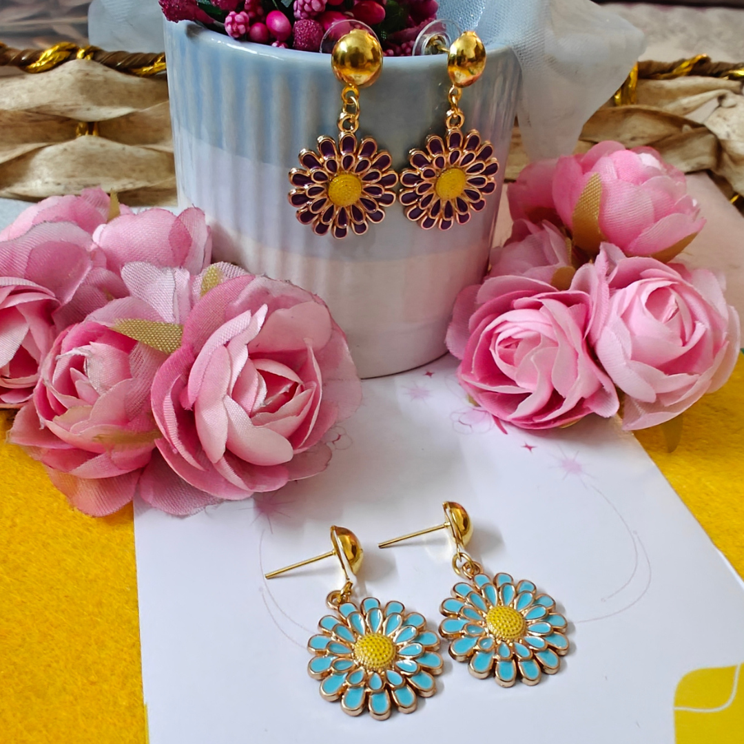 Flowers Blue & Purple Handmade Earrings Combo set of 2