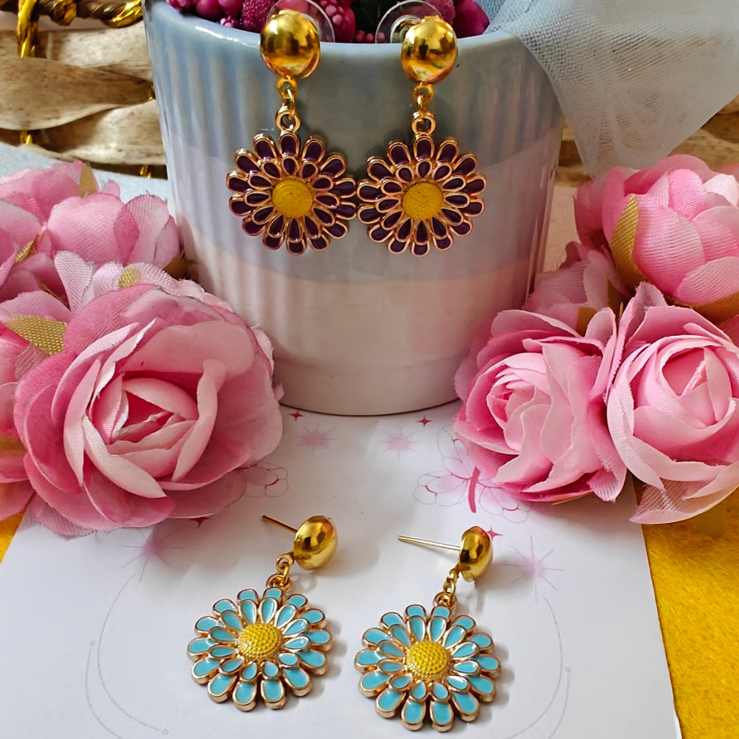 Flowers Blue & Purple Handmade Earrings Combo set of 2
