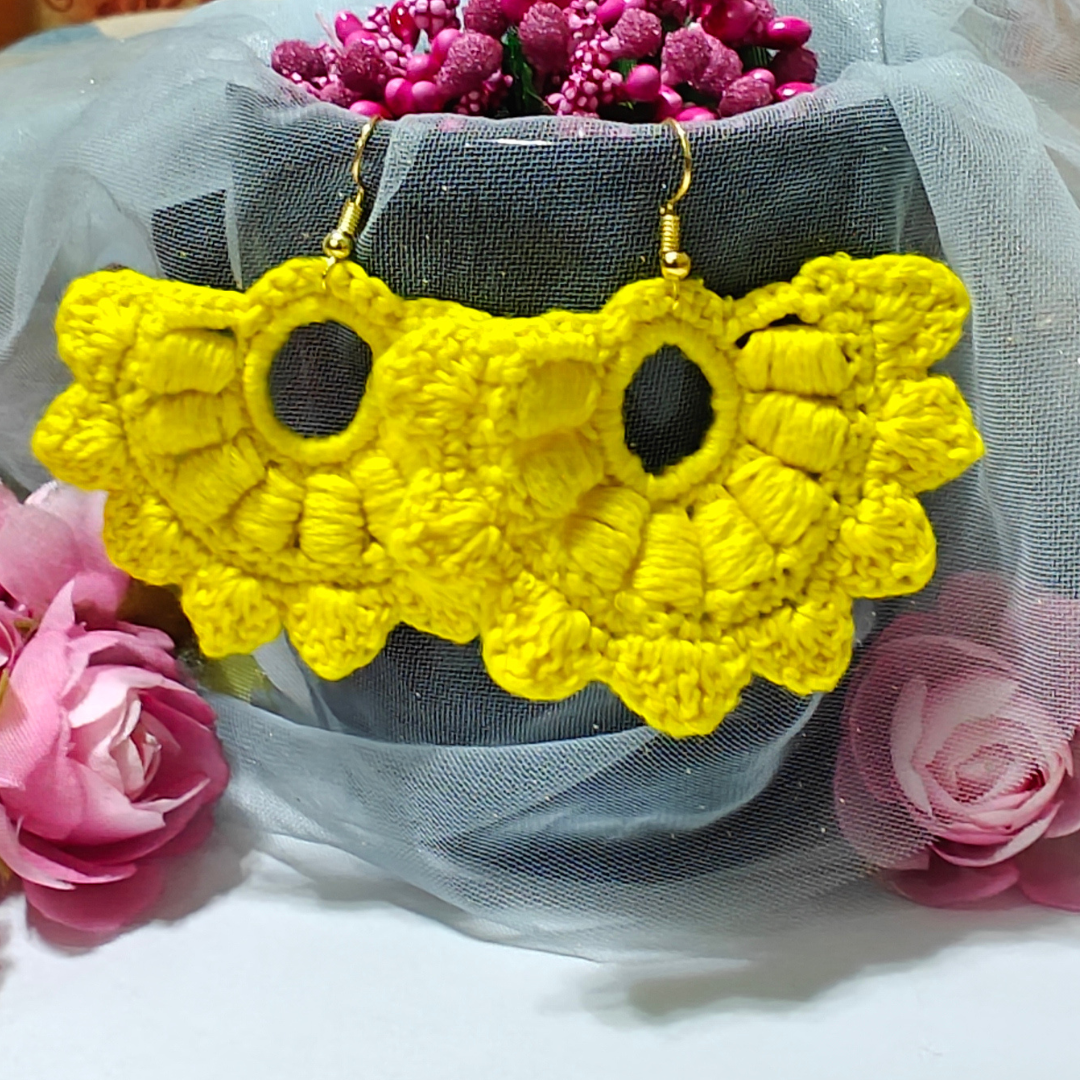 Haldi Phool Chaand – Yellow Handmade Cotton Earrings