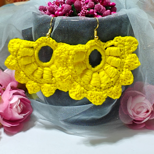 Haldi Phool Chaand – Yellow Handmade Cotton Earrings