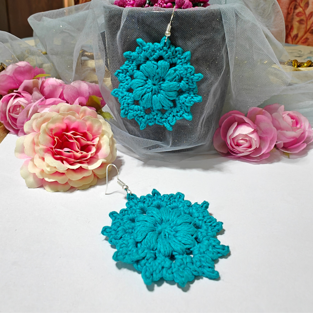 Phoolkari Loops – Turquoise Handmade Cotton Earrings