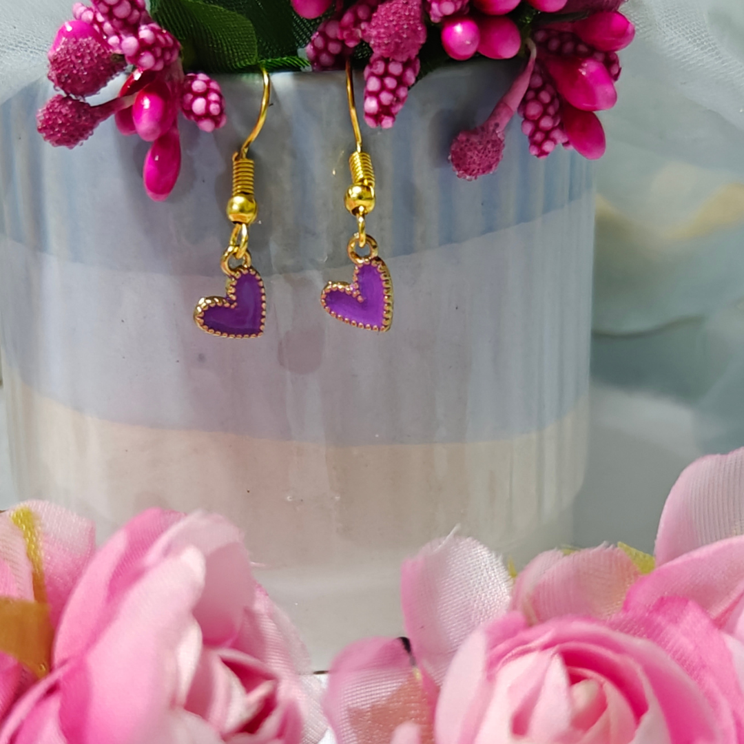 Purple Little Hearts Handmade Earrings