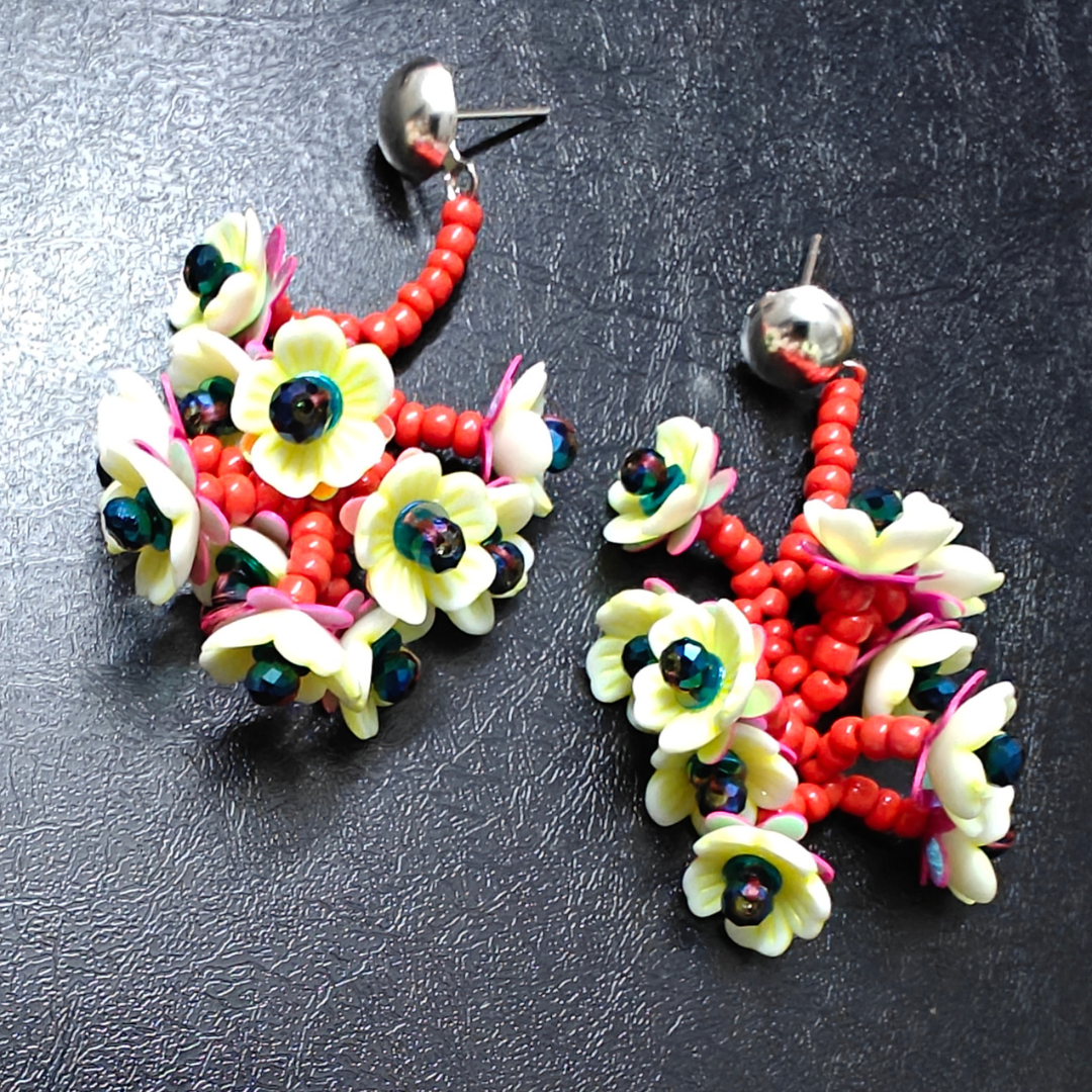 Yellow Flower Handmade Beaded Earrings