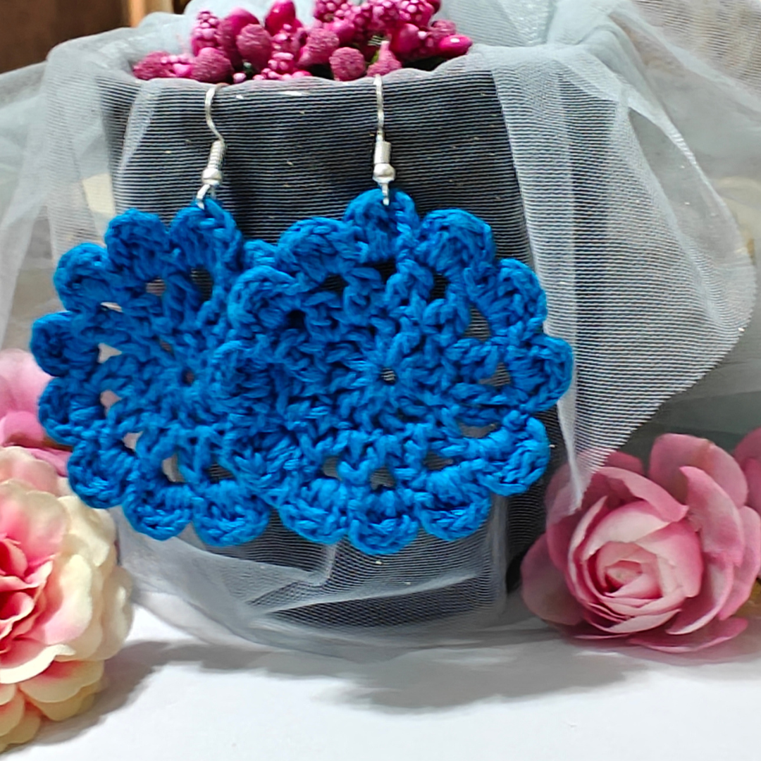Phoolkari Loops - Blue Handmade Cotton Earrings