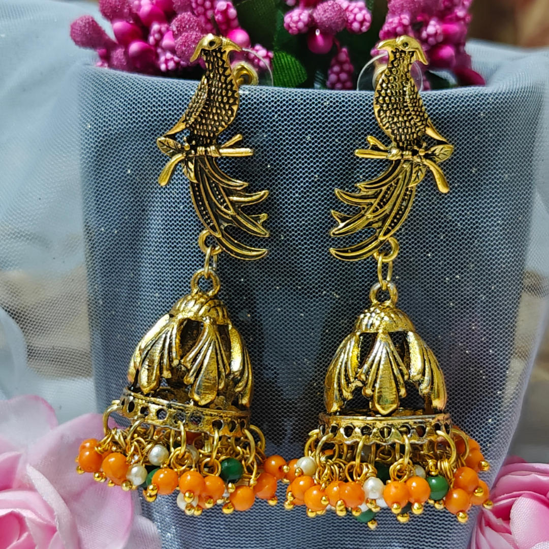 GOLDEN BIRD TRI COLOUR JHUMKA