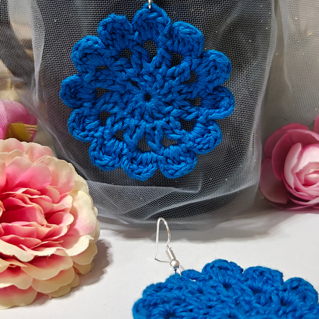 Phoolkari Loops - Blue Handmade Cotton Earrings
