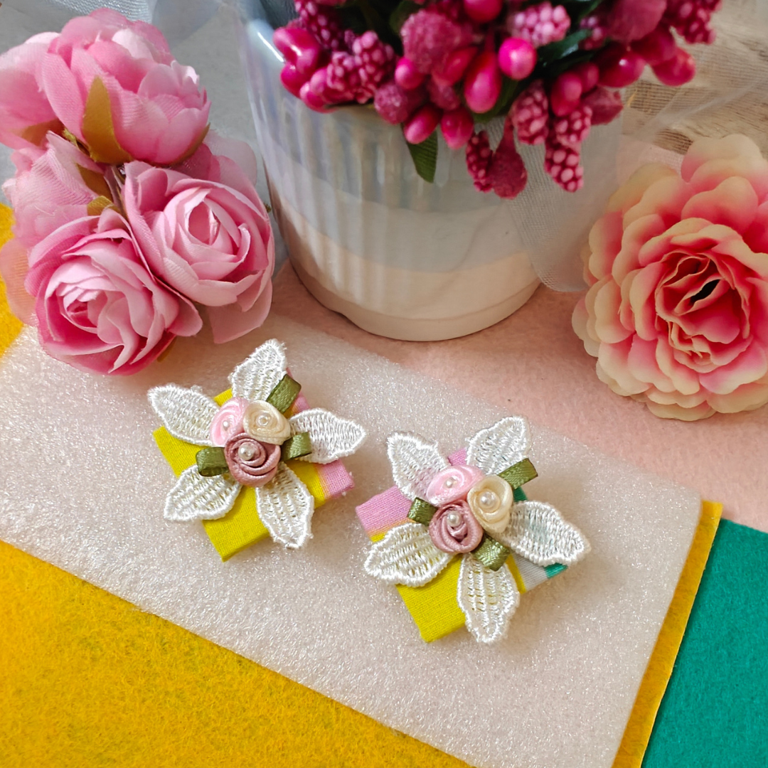 Floral Fusion Yellow Fabric Handmade Earrings
