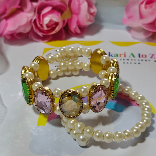 Crystal Stones and Pearls Handmade Bracelets Combo set of 2