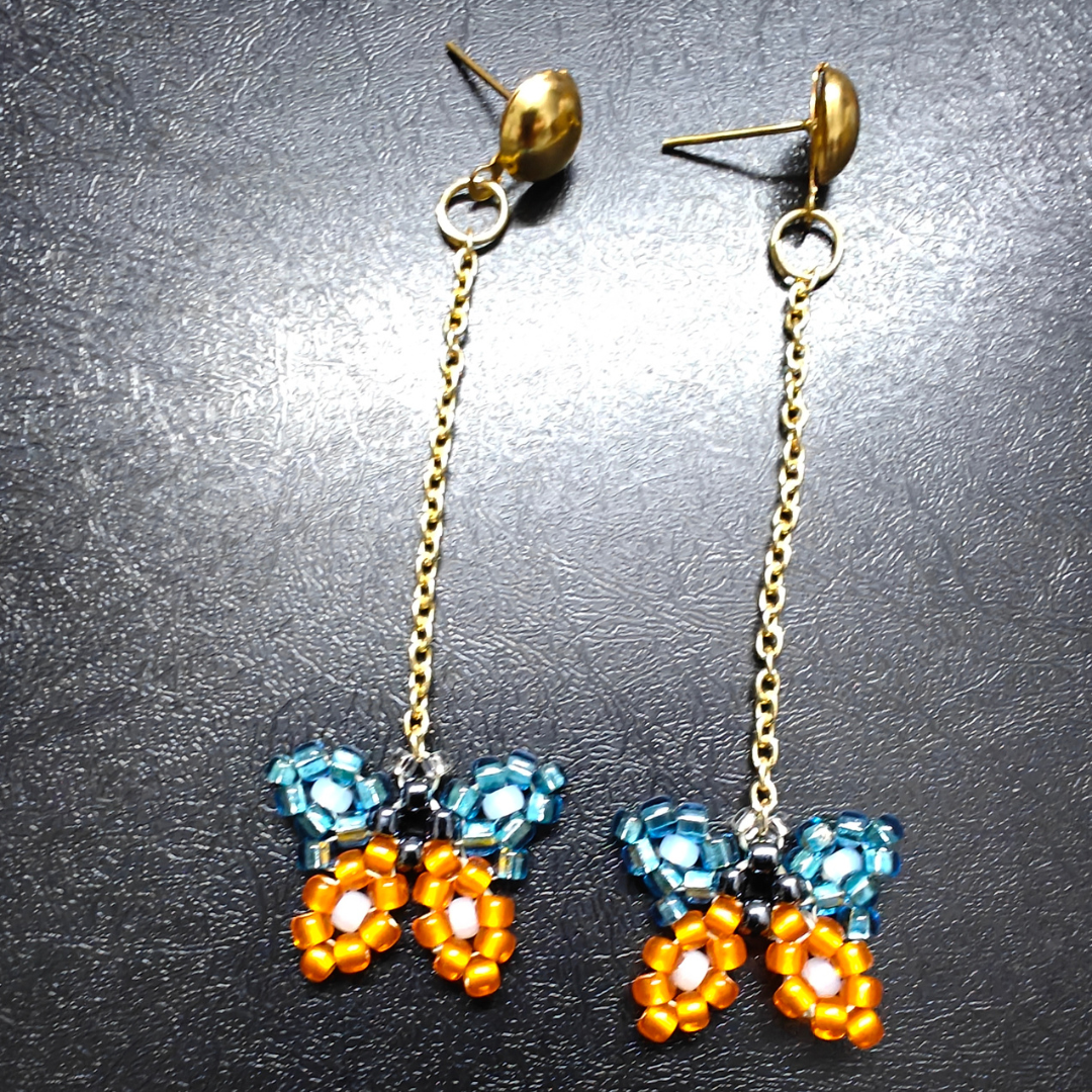 Orange and Blue Butterfly Handmade Beaded Earrings