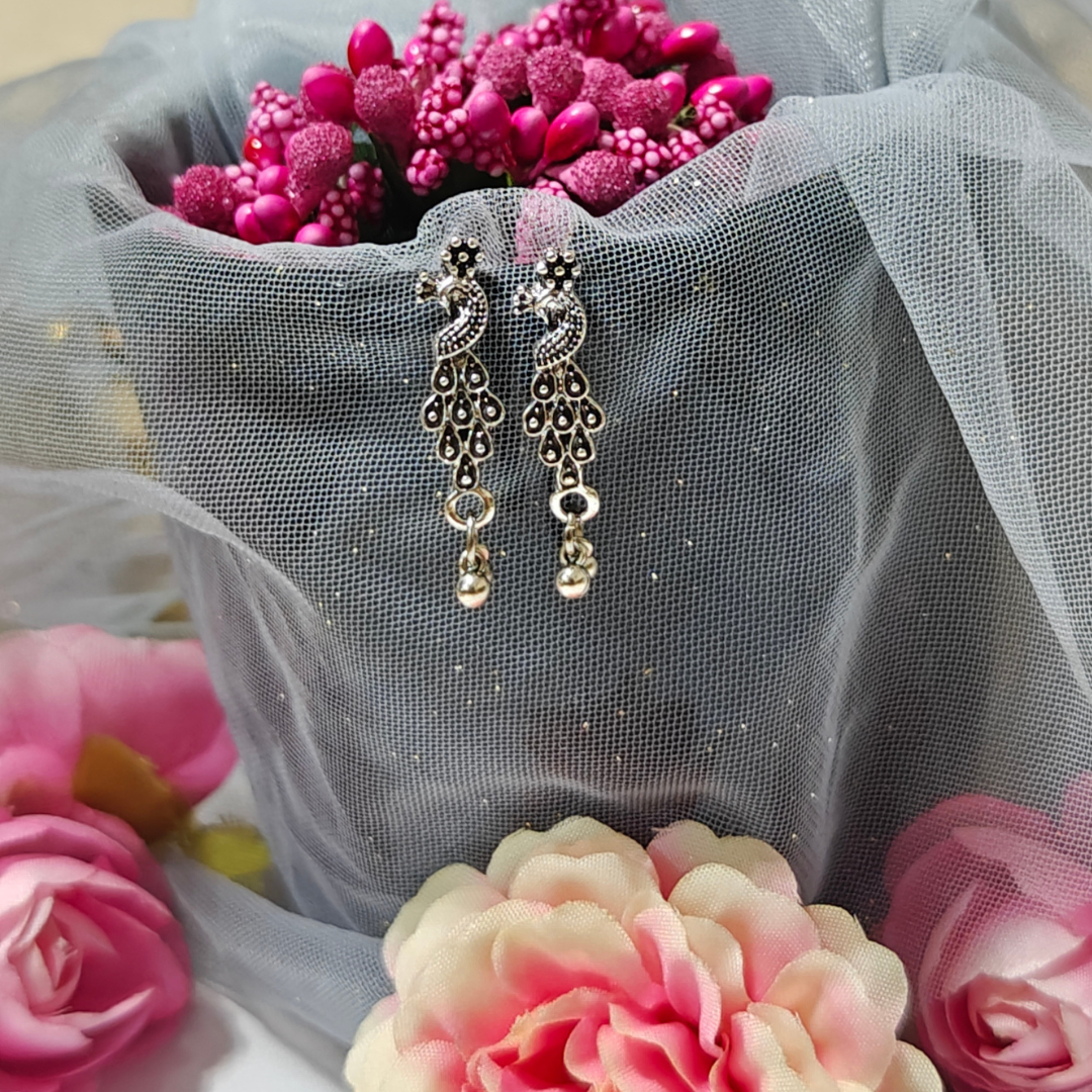 Silver Peacock (Small) Handmade Stud Earrings