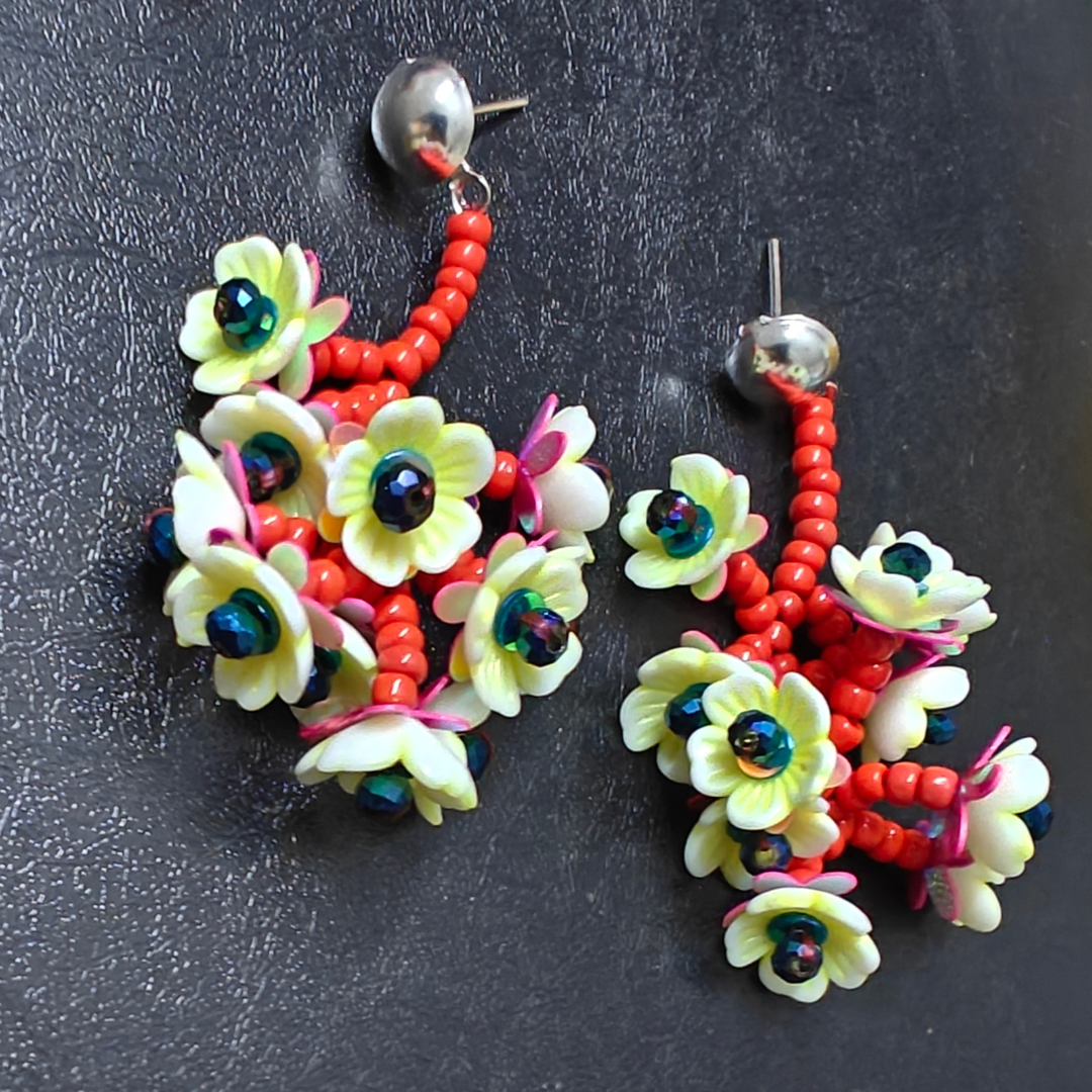 Yellow Flower Handmade Beaded Earrings
