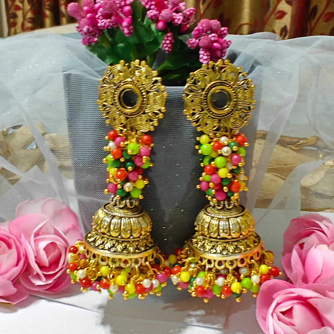 GOLDEN JHUMKA MULTI COLOUR