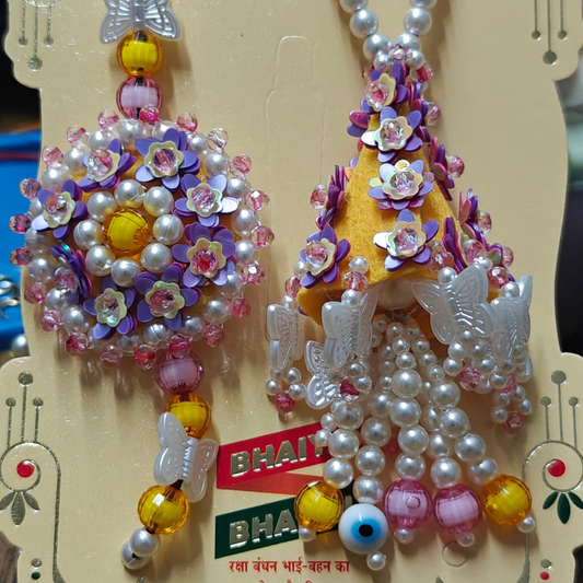 Bhai and Bhabhi (Yellow Pink Purple White) Handmade Beaded Rakhi