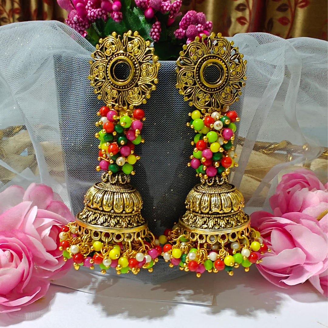 GOLDEN JHUMKA MULTI COLOUR