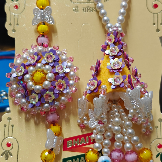 Bhai and Bhabhi (Yellow Pink Purple White) Handmade Beaded Rakhi