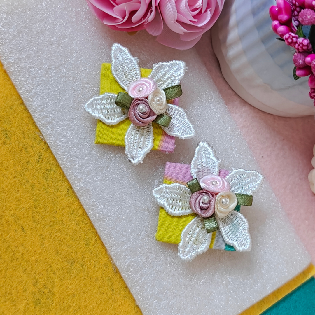 Floral Fusion Yellow Fabric Handmade Earrings