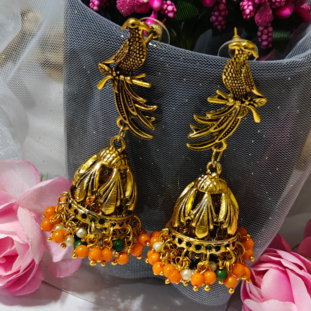GOLDEN BIRD TRI COLOUR JHUMKA