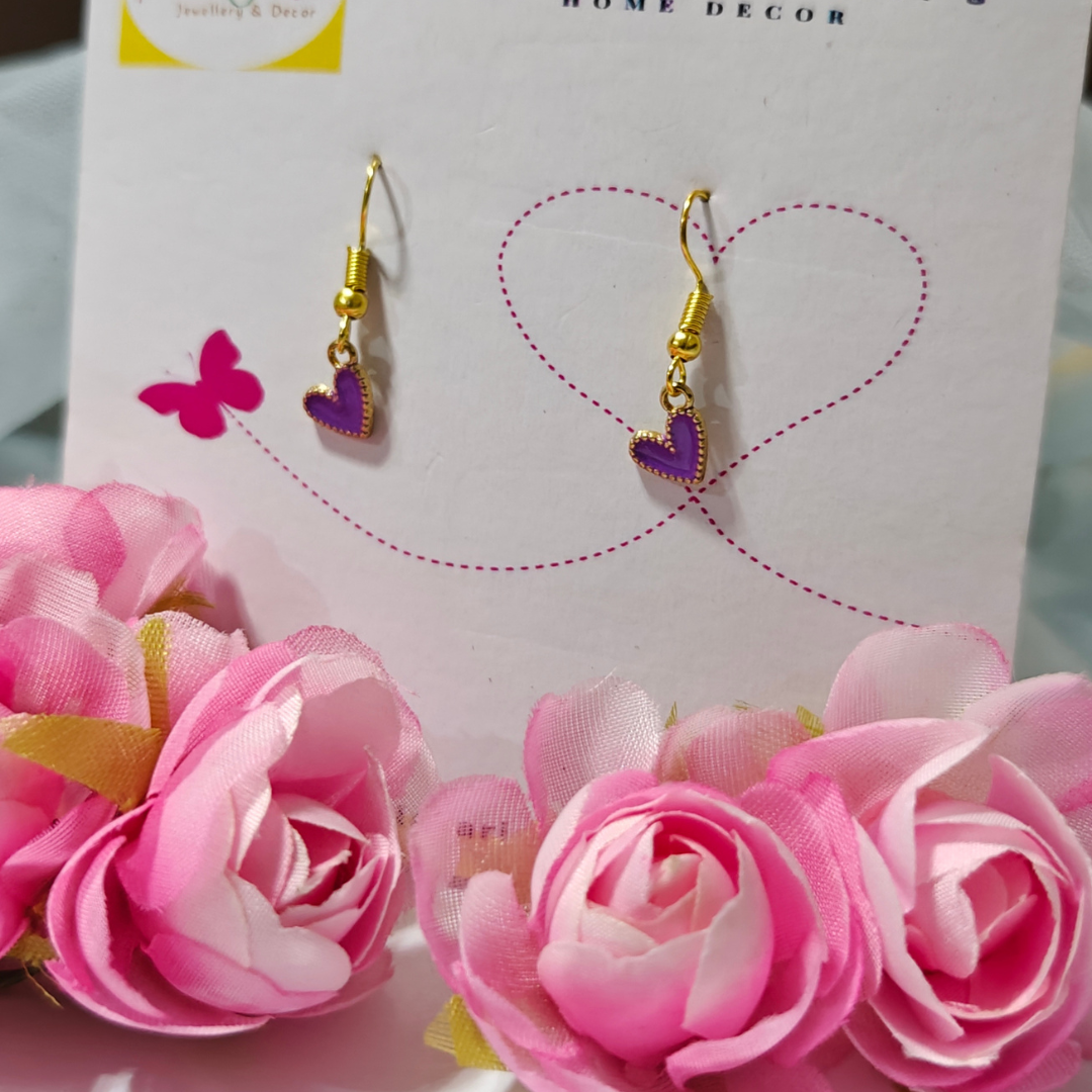 Purple Little Hearts Handmade Earrings