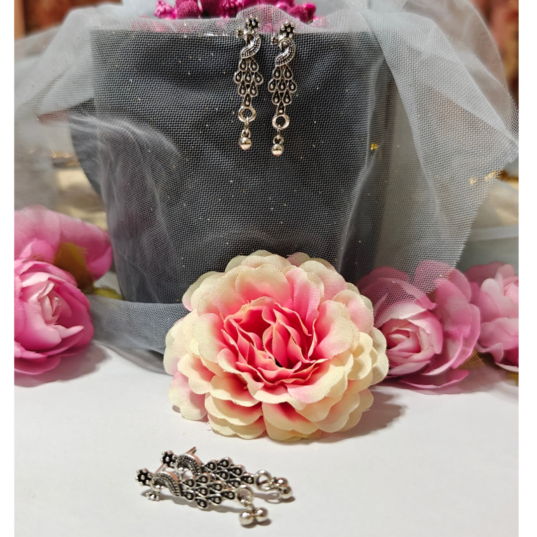 Silver Peacock (Small) Handmade Stud Earrings