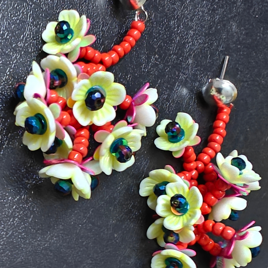Yellow Flower Handmade Beaded Earrings