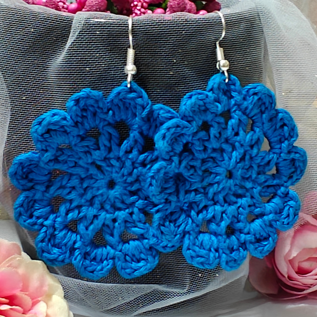 Phoolkari Loops - Blue Handmade Cotton Earrings