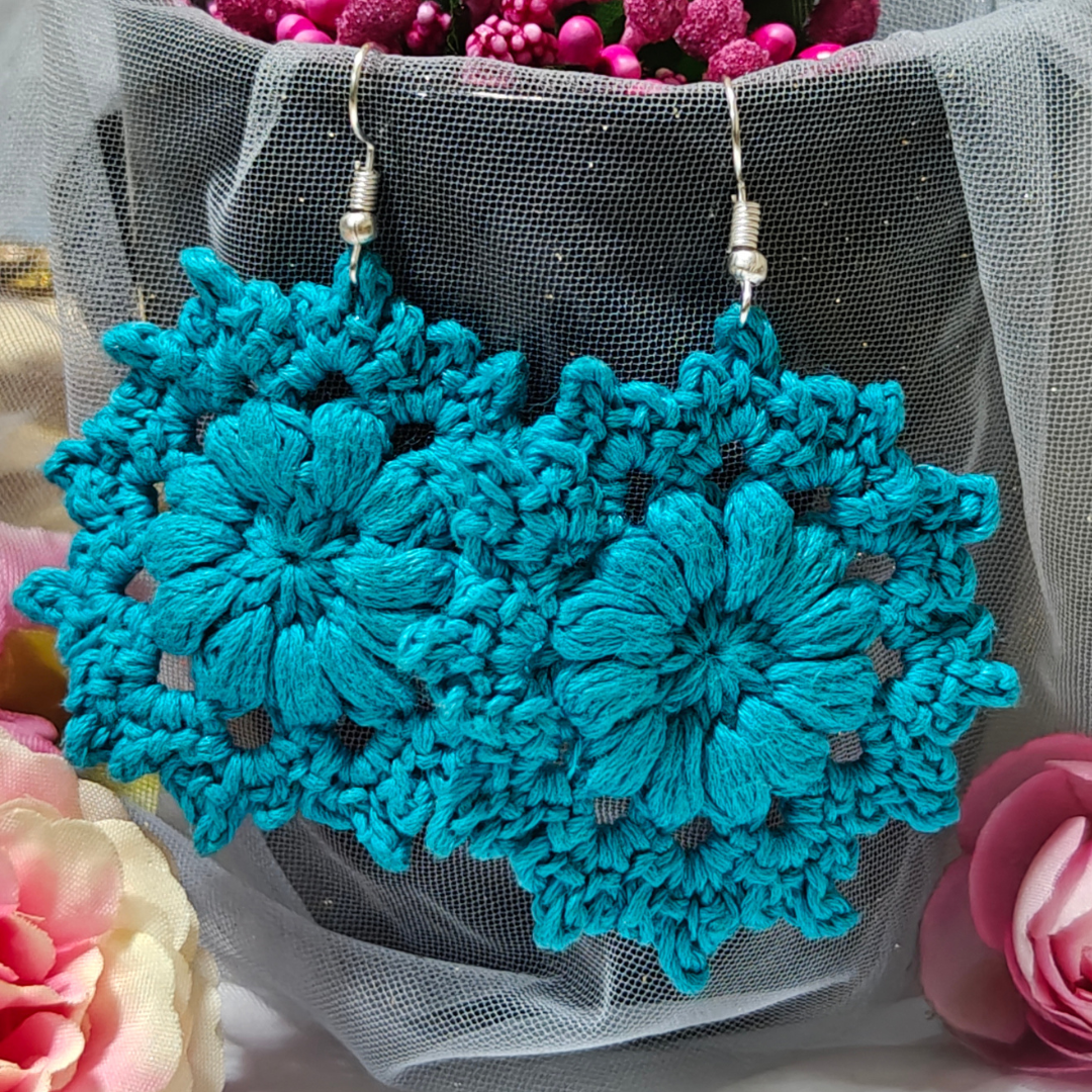 Phoolkari Loops – Turquoise Handmade Cotton Earrings