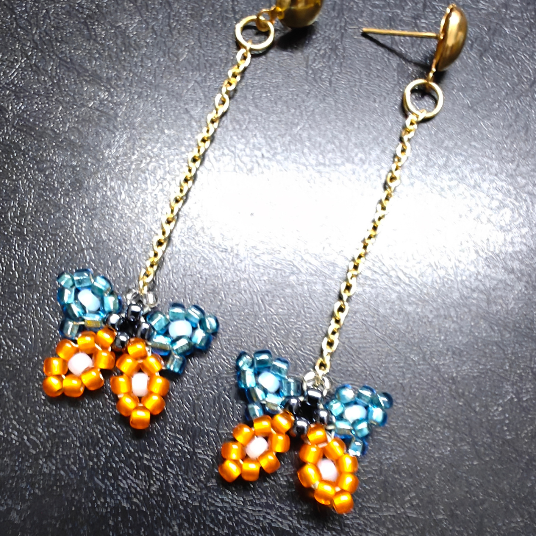 Orange and Blue Butterfly Handmade Beaded Earrings