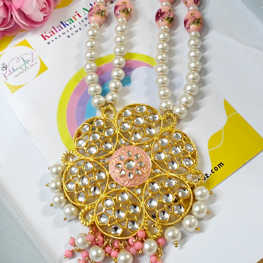 Peach Royale Beaded Handmade Necklace Set with Earrings