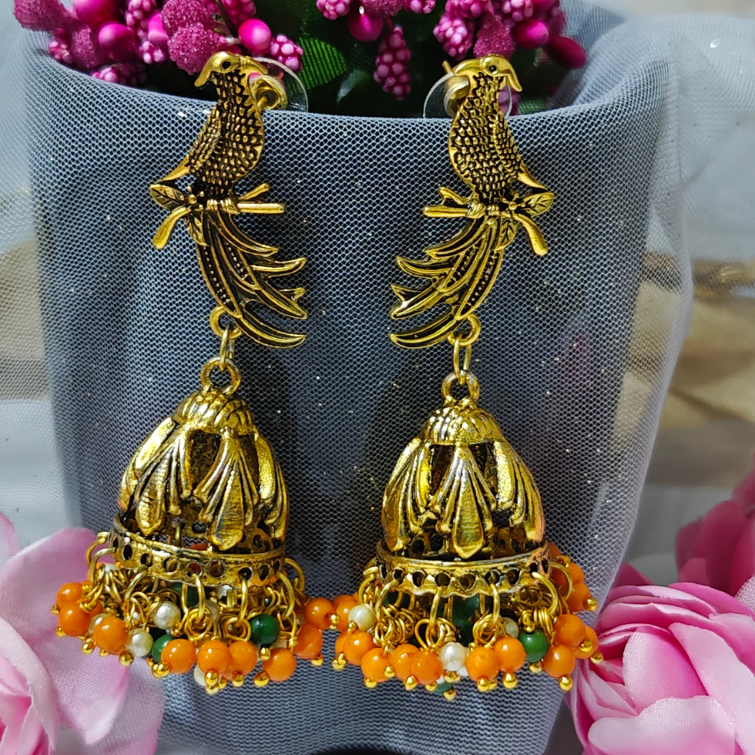 GOLDEN BIRD TRI COLOUR JHUMKA