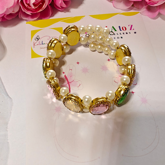 Green and Pink Crystal Stones Handmade Bracelet