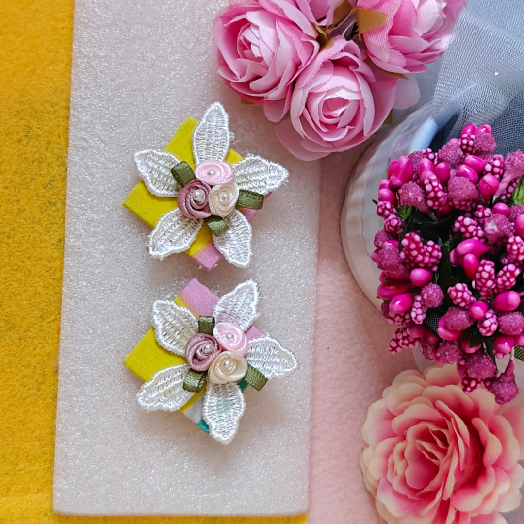 Floral Fusion Yellow Fabric Handmade Earrings