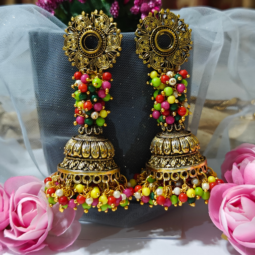 GOLDEN JHUMKA MULTI COLOUR