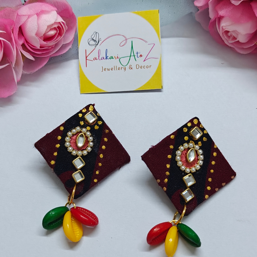 Maroon Kite Fabric Earrings