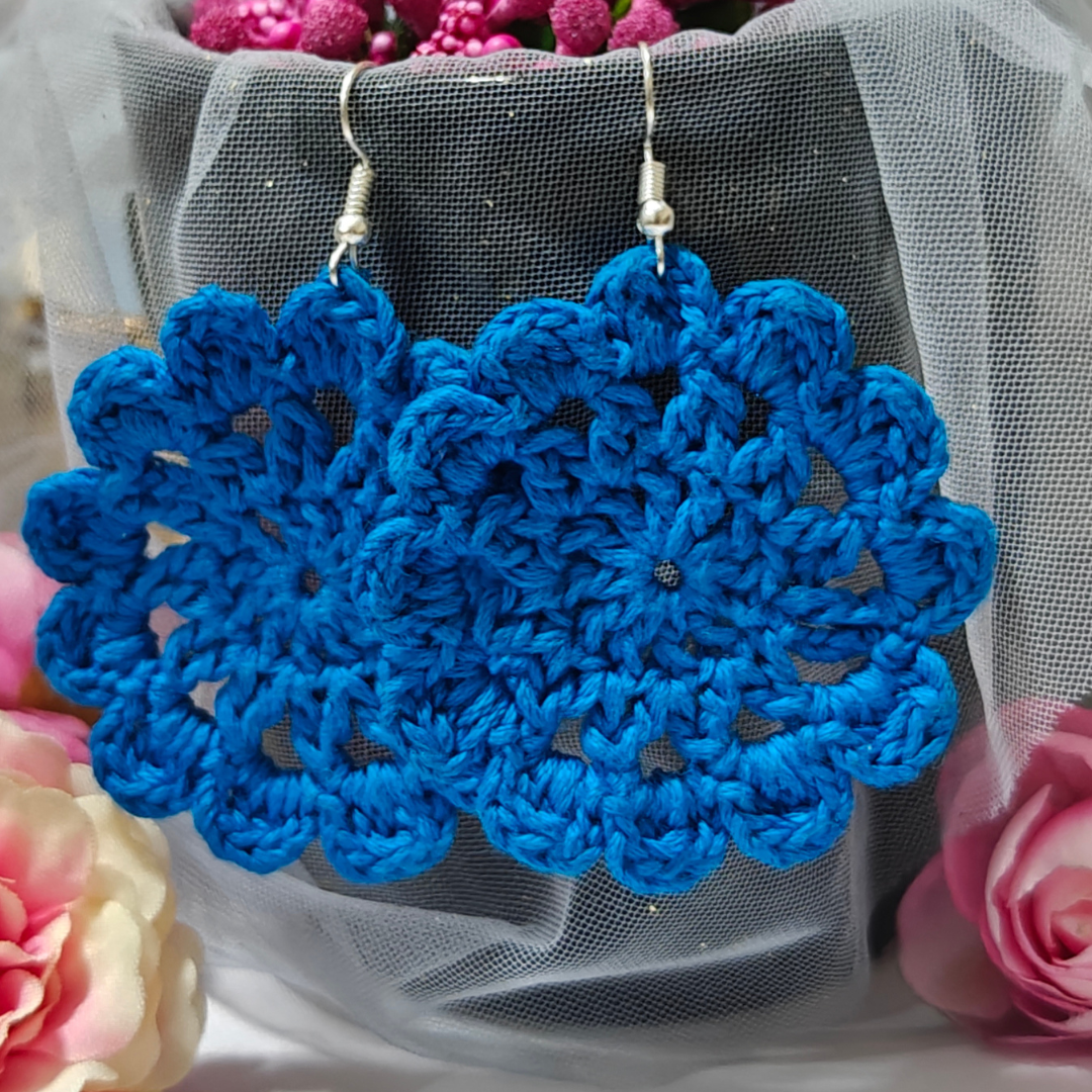 Phoolkari Loops - Blue Handmade Cotton Earrings
