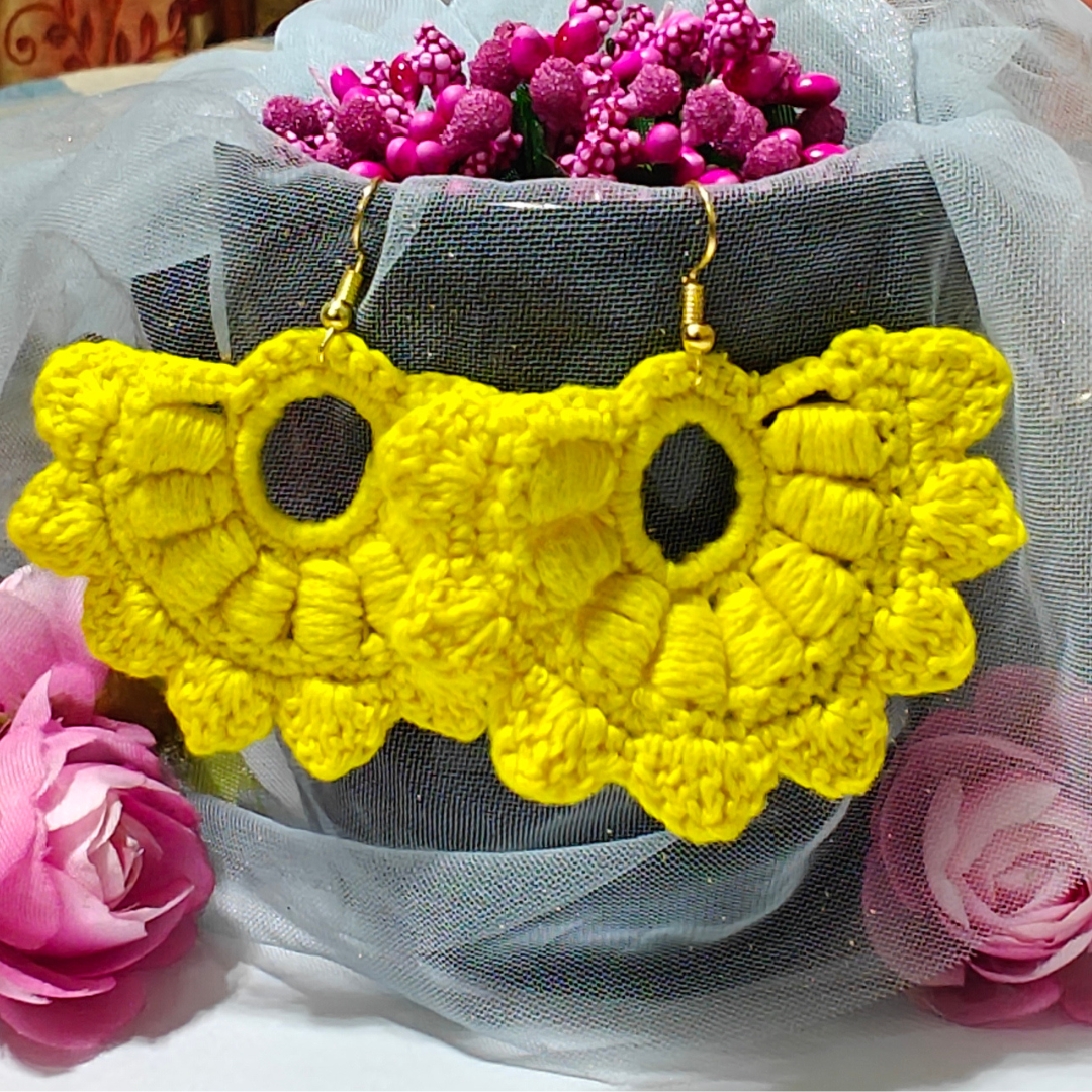 Haldi Phool Chaand – Yellow Handmade Cotton Earrings