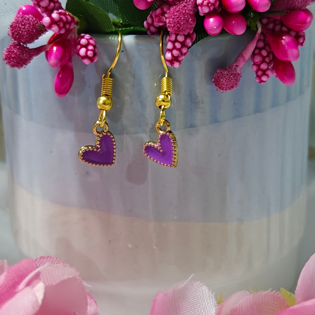 Purple Little Hearts Handmade Earrings