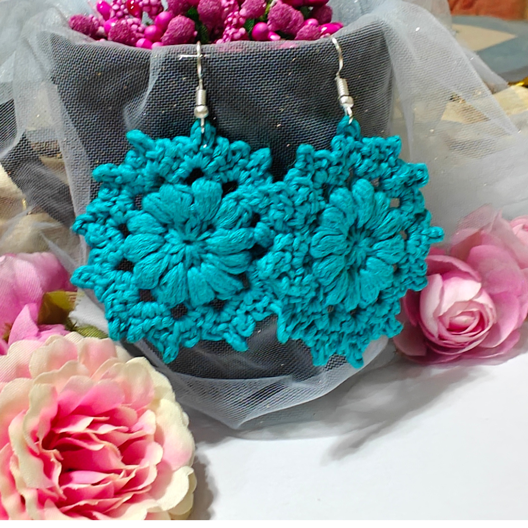 Phoolkari Loops – Turquoise Handmade Cotton Earrings
