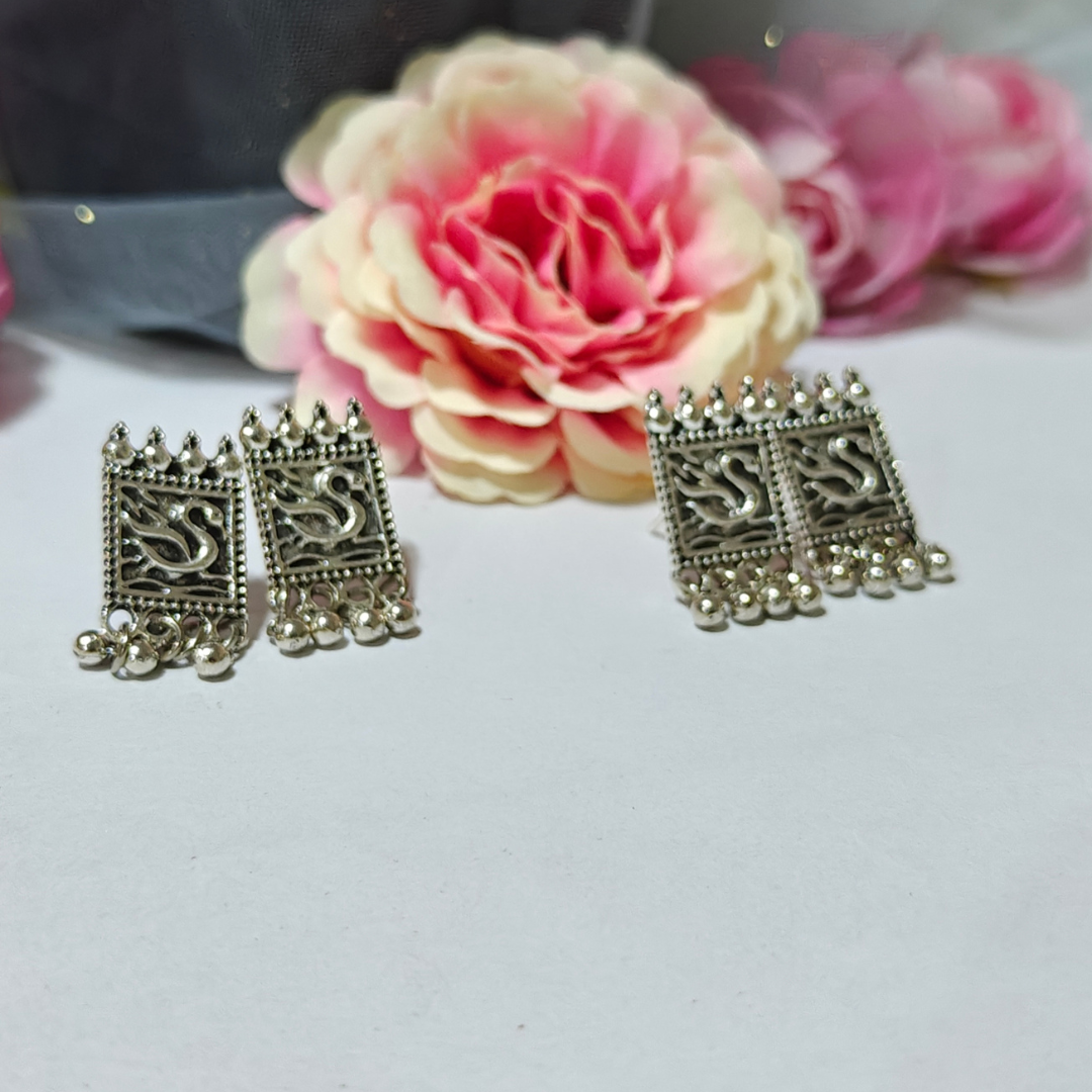 Swan Bird Oxidized Handmade Stud Earrings