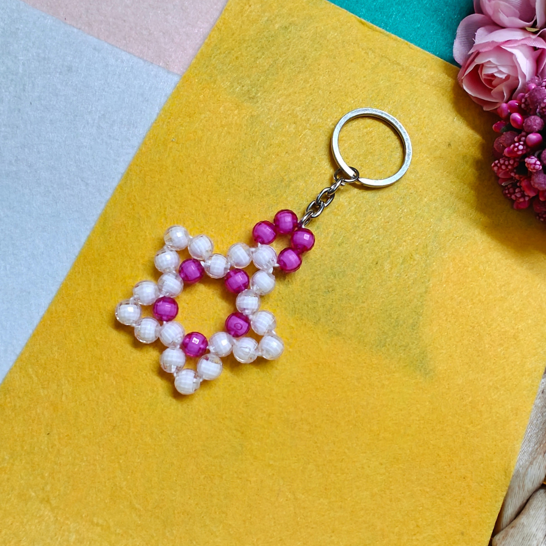 Starlit Twinkle (White - Pink) Handmade Beaded Keychain