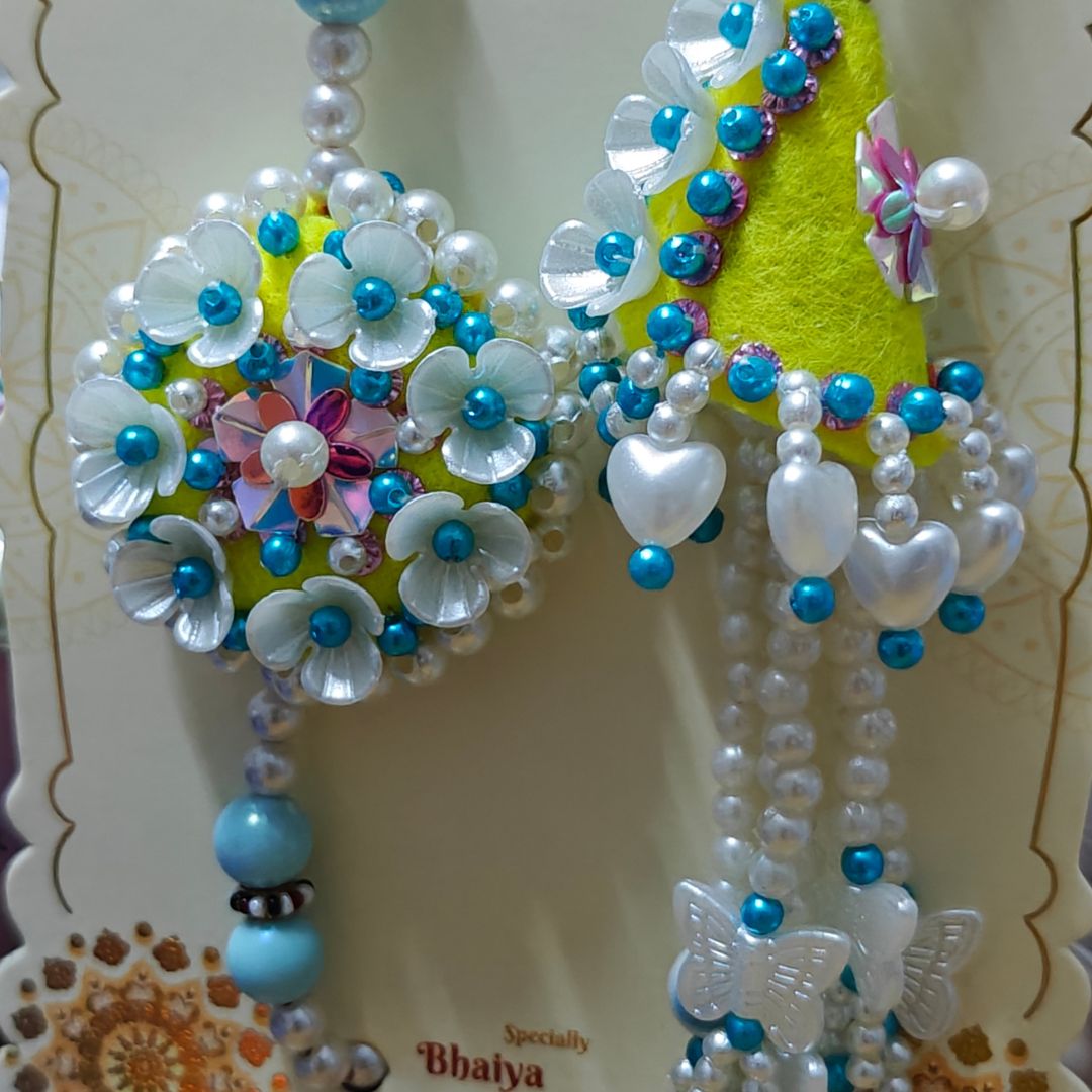 Bhai - Bhabhi (Blue White Green) Handmade Beaded Rakhi
