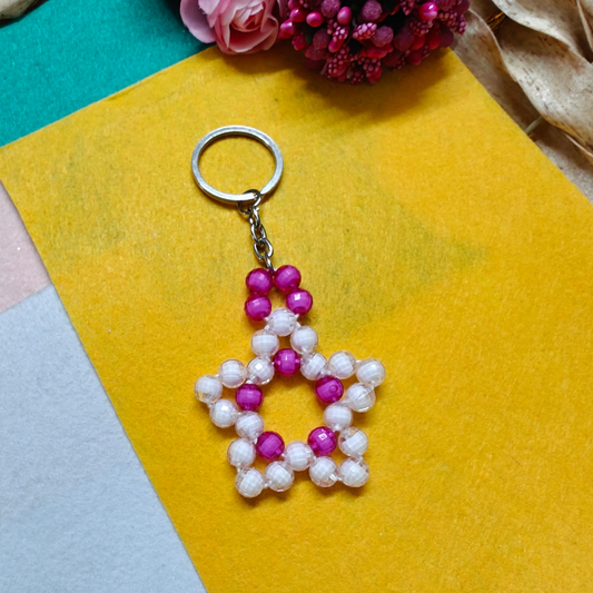 Starlit Twinkle (White - Pink) Handmade Beaded Keychain