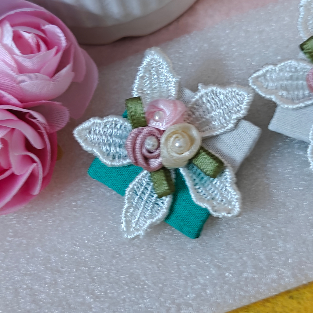 Floral Fusion Green Fabric Handmade Earrings