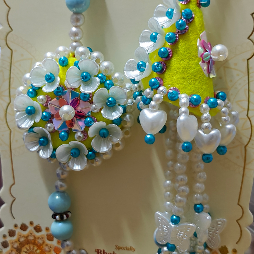 Bhai - Bhabhi (Blue White Green) Handmade Beaded Rakhi