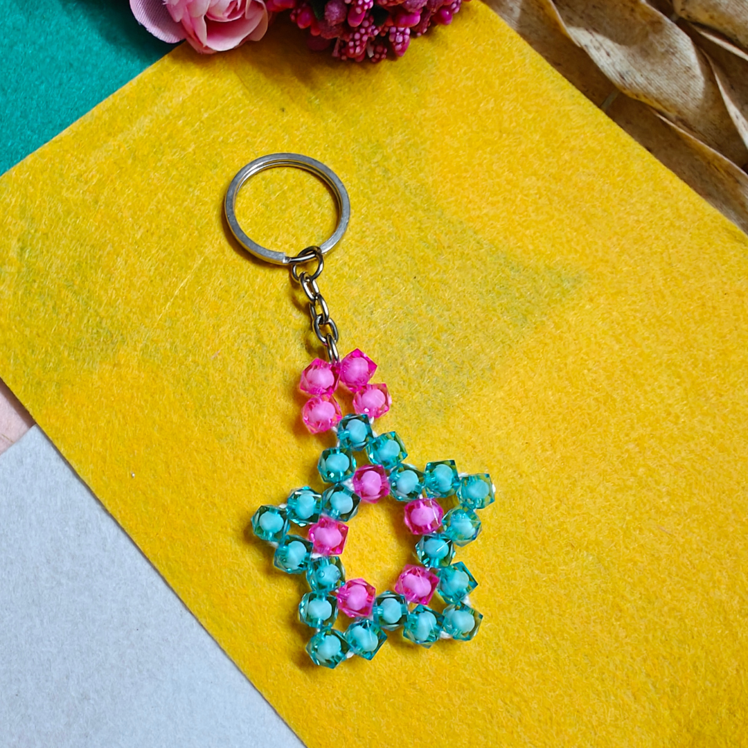 Starlit Twinkle (Turquoise Blue - Pink) Handmade Beaded Keychain