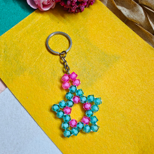 Starlit Twinkle (Turquoise Blue - Pink) Handmade Beaded Keychain