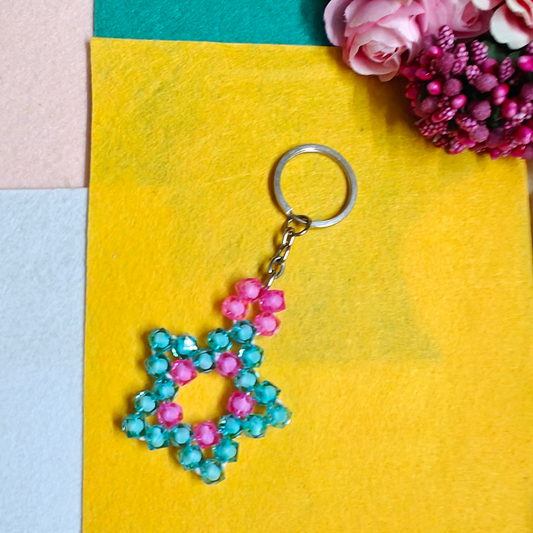 Starlit Twinkle (Turquoise Blue - Pink) Handmade Beaded Keychain