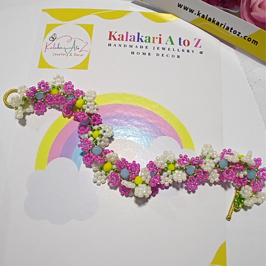 Blush Bloom Pink and White Handmade Beaded Bracelet
